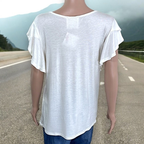 Fantastic Fawn Vanilla Smocked Flutter Sleeve V Neck Tee - Picture 11 of 14